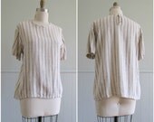 slouchy linen top / natural linen top / vintage ticking stripe shirt