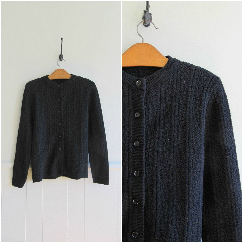 1970s vintage black button down acrylic cardigan