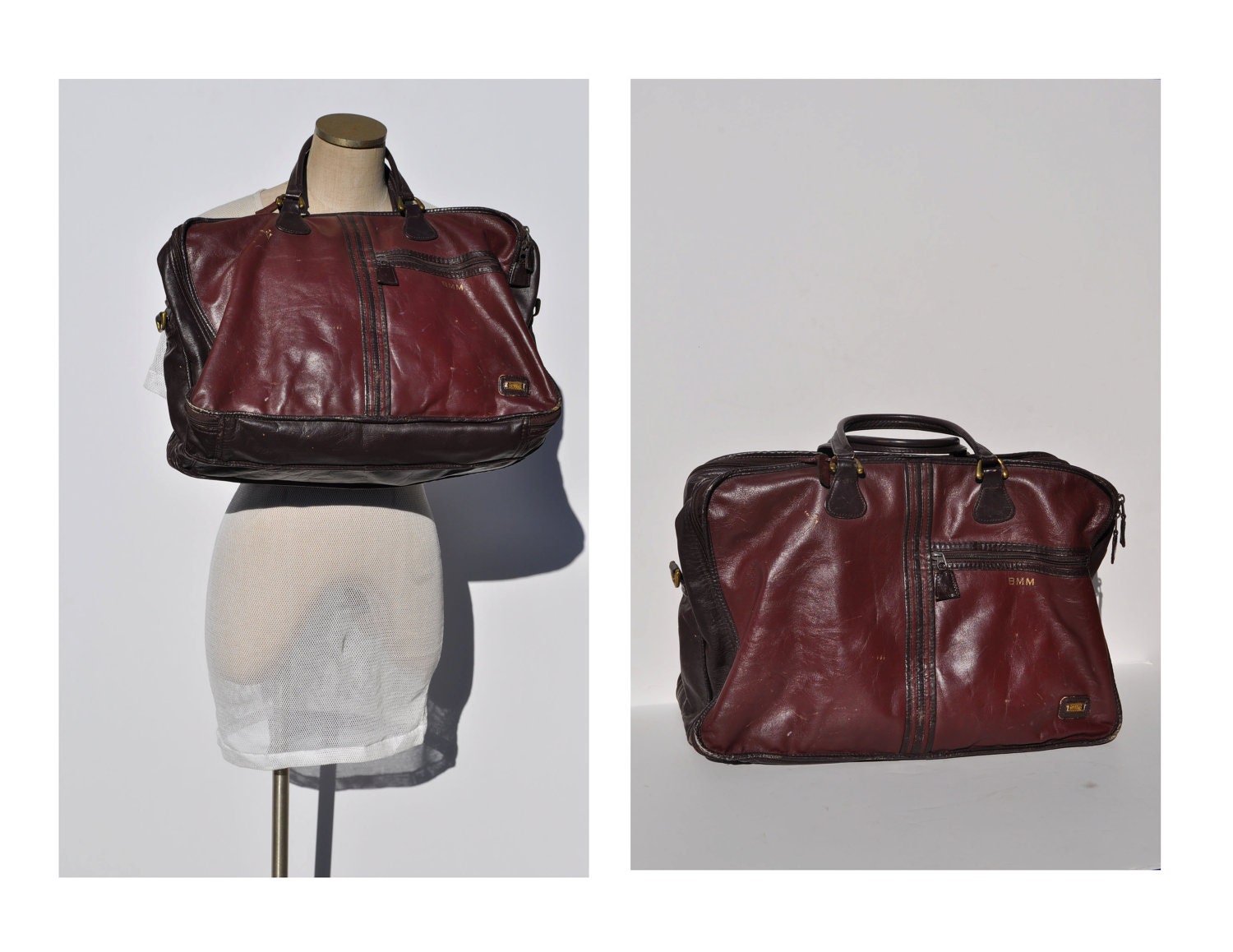 vintage leather duffle bag duffel vintage 1970s leather CARRY-ON tote shoulder luggage bag overnight DUFFLE
