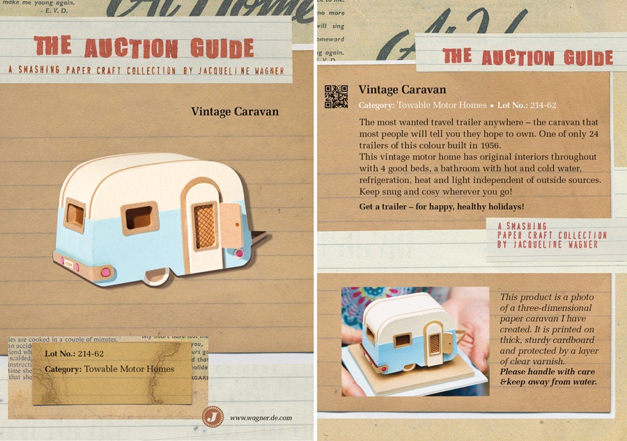 Green or blue vintage caravan paper brooch