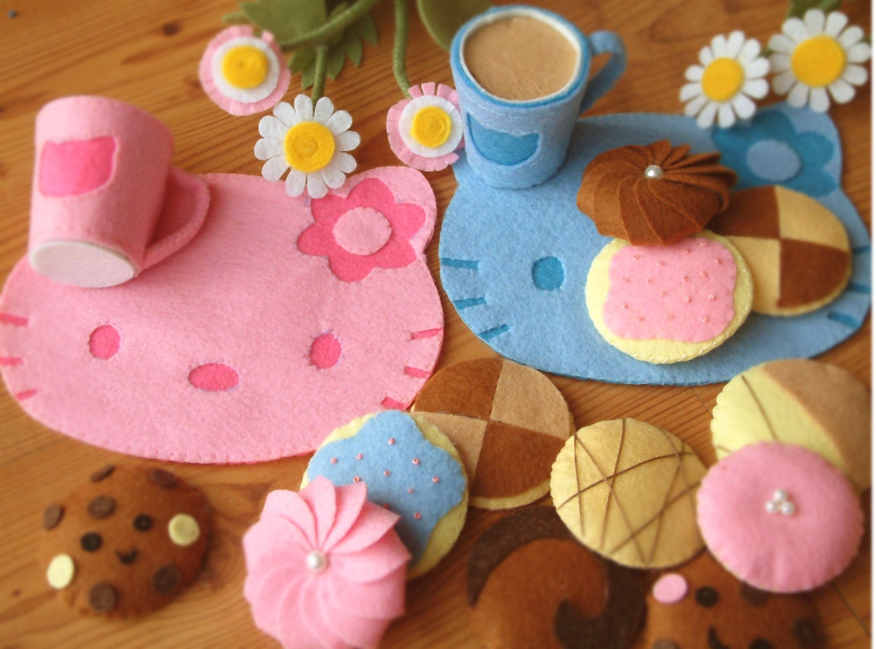 DIY felt Lovely Cookie set and cups,place mat--PDF Pattern via Email--F20