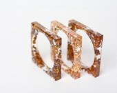 Resin Bangle Bracelet Copper Gold Flakes Square Shape Geometric Cuff OOAK brown glam minimalist jewelry rusteam