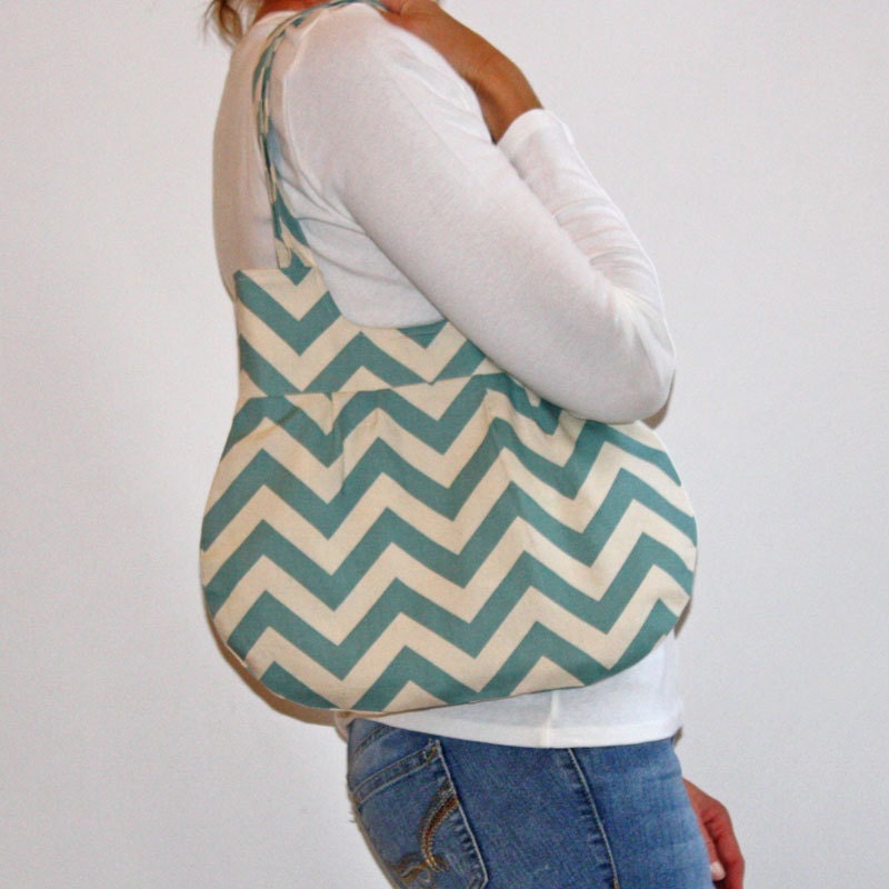 Winter Blue and Cream Chevron Shoulder Bag or Purse
