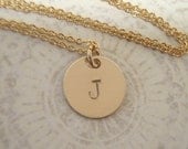 Gold initial necklace - Gold fill initial charm necklace - single gold initial  - 7/16 inch initial