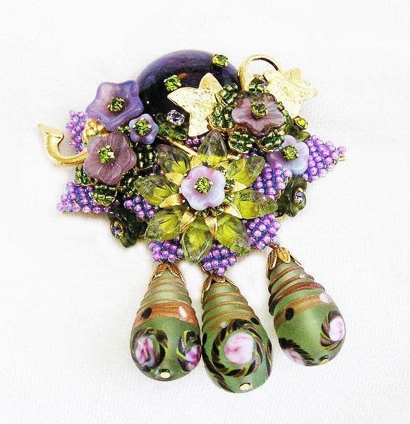Stanley Hagler Ian St. Gielar Green and Purple Floral Brooch