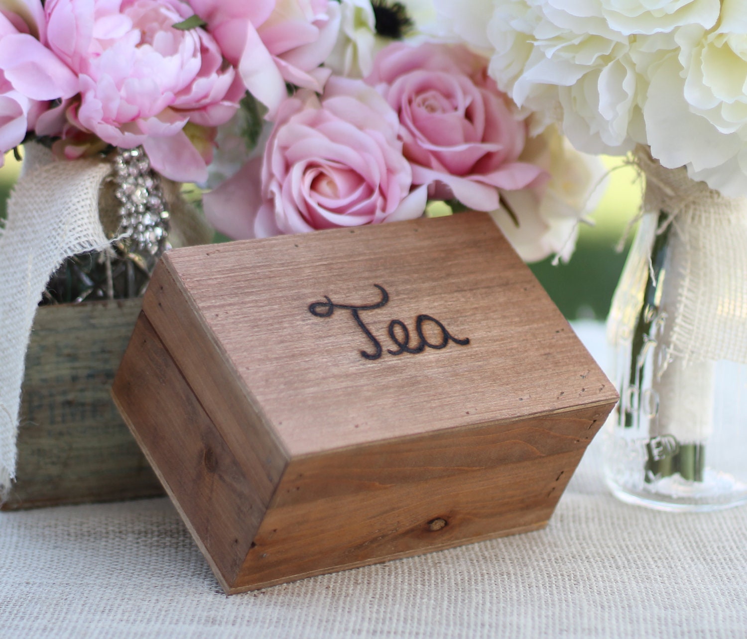 Wood Tea Box Rustic Chic Home Decor Country Cottage