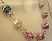 Pearl-Mosaic with Rhinestones Large Link Handmade-Antique Silver Necklace OOAK