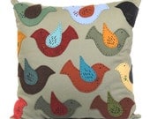 Designer Throw Pillows: Embroidered Freckled Birds