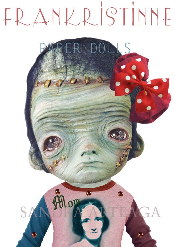 Frankristinne -  Halloween  articulated Paper Doll - 9.8 inches - monsters creatures freak pink  Frankenstein art doll zombie