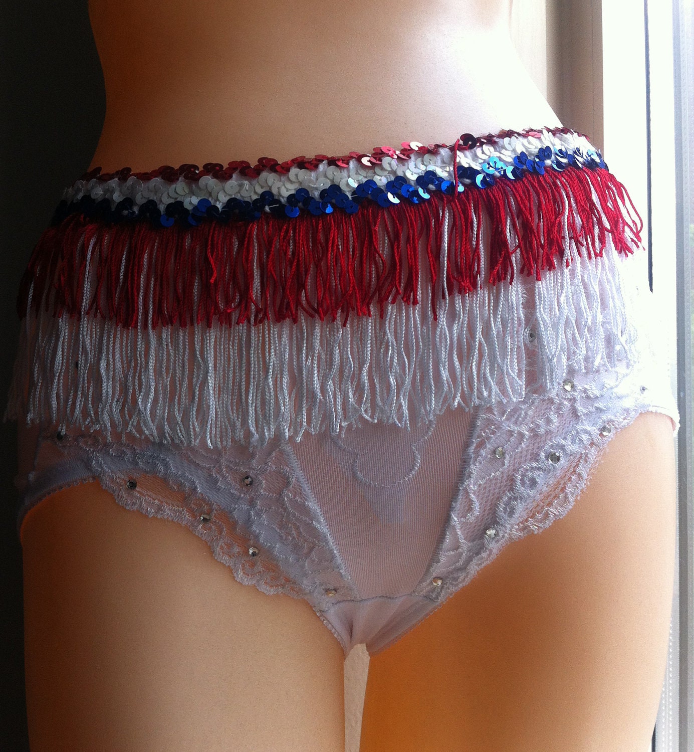 Sailor Knickers Burlesque Panties Fringe Crystals Sequins