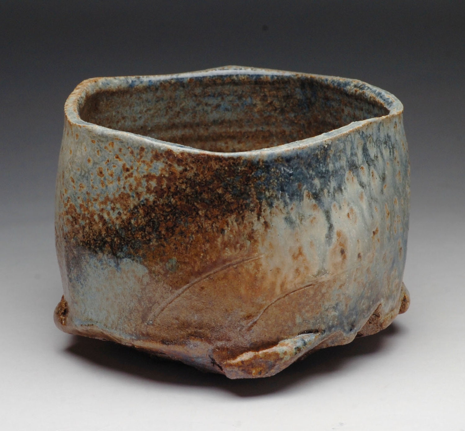 Handthrown pentagonal shaped matcha chawan by cory Lum