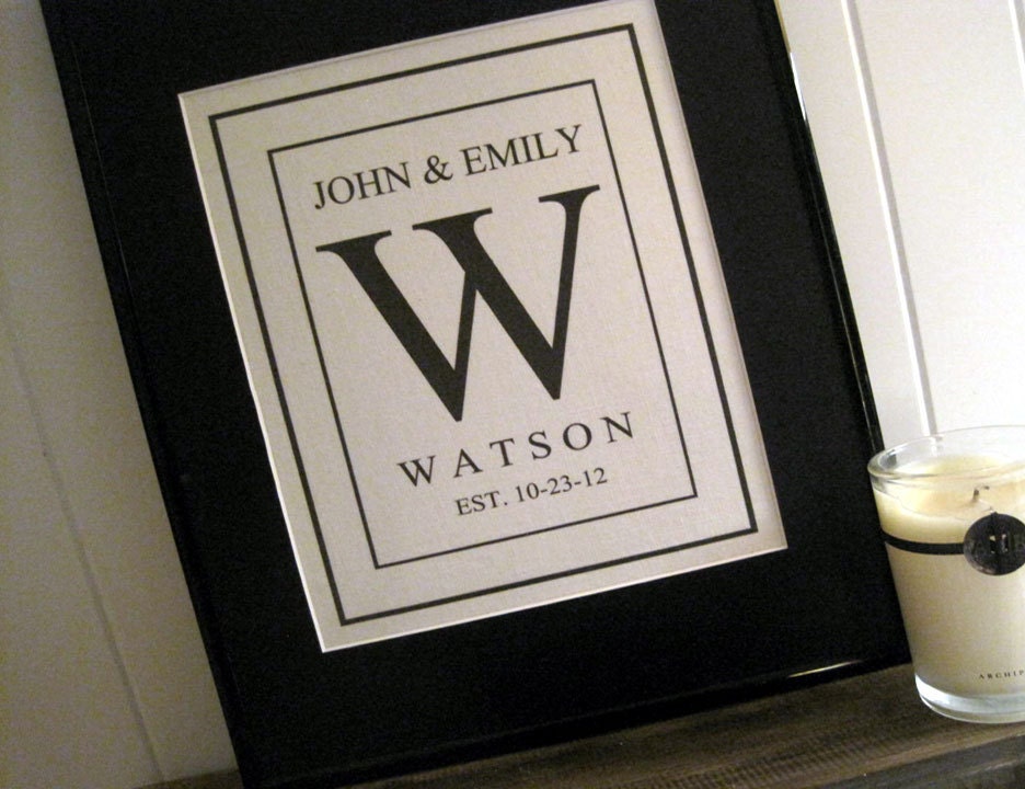 BOGO - Linen Burlap Monogram Typography Print  8x10 in an 11x14 mat