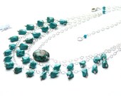 Aztec turquoise bib necklace- aqua blue gemstone statement necklace- blue boho necklace- sterling silver- Tears of the Goddess