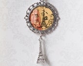 Paris Vintage Art Eiffel Tower Pendant - Antiqued Silver Finish Charm - Resin Jewelry Pendant - Wearable Art