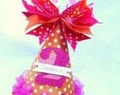 Orange and Hot Pink Polka Dot Birthday Party Hat