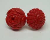 Upcycled vintage OOAK red flower ear post earring ecofriendly women teen