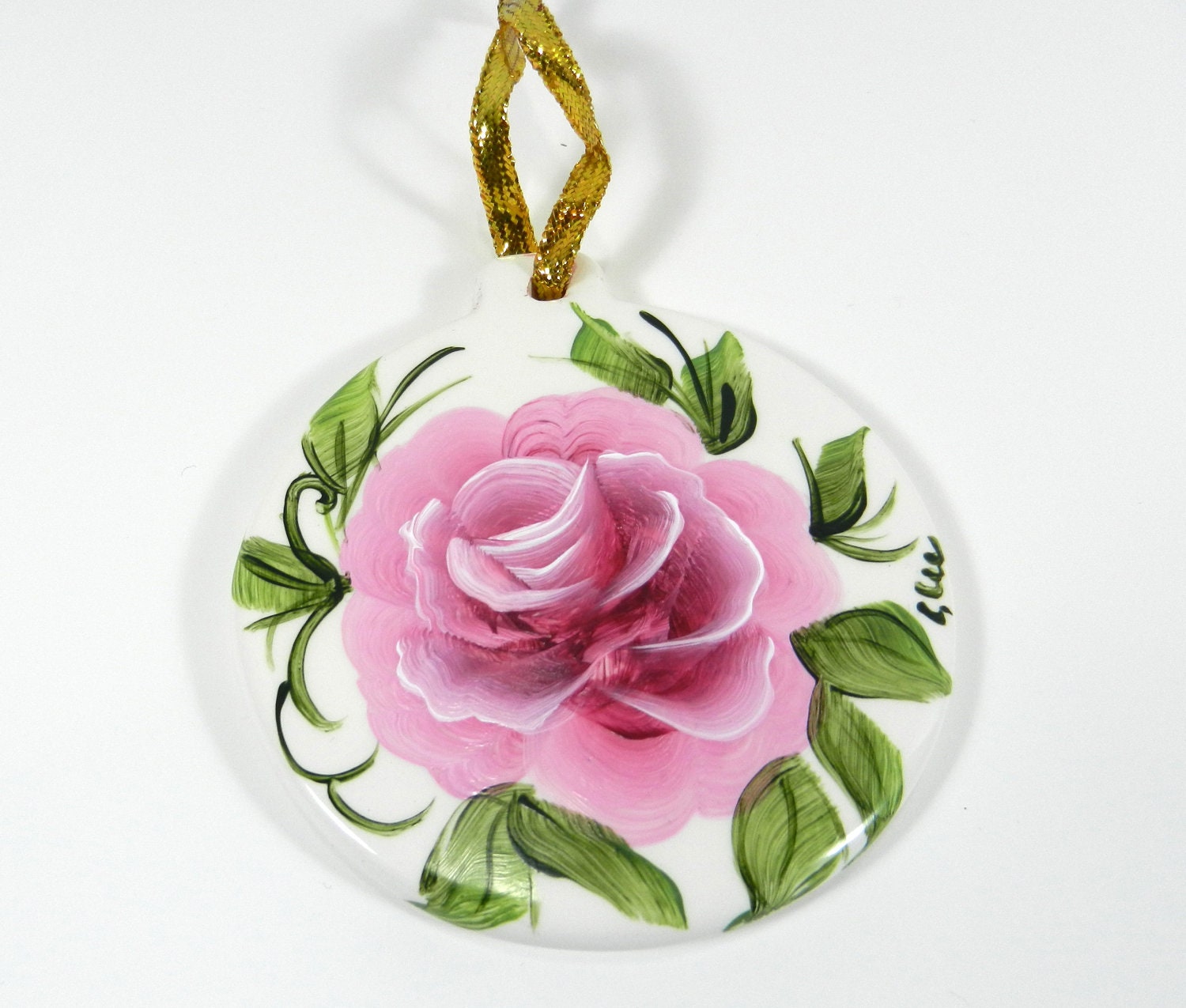 Handpainted Rose Porcelain Round Ornament