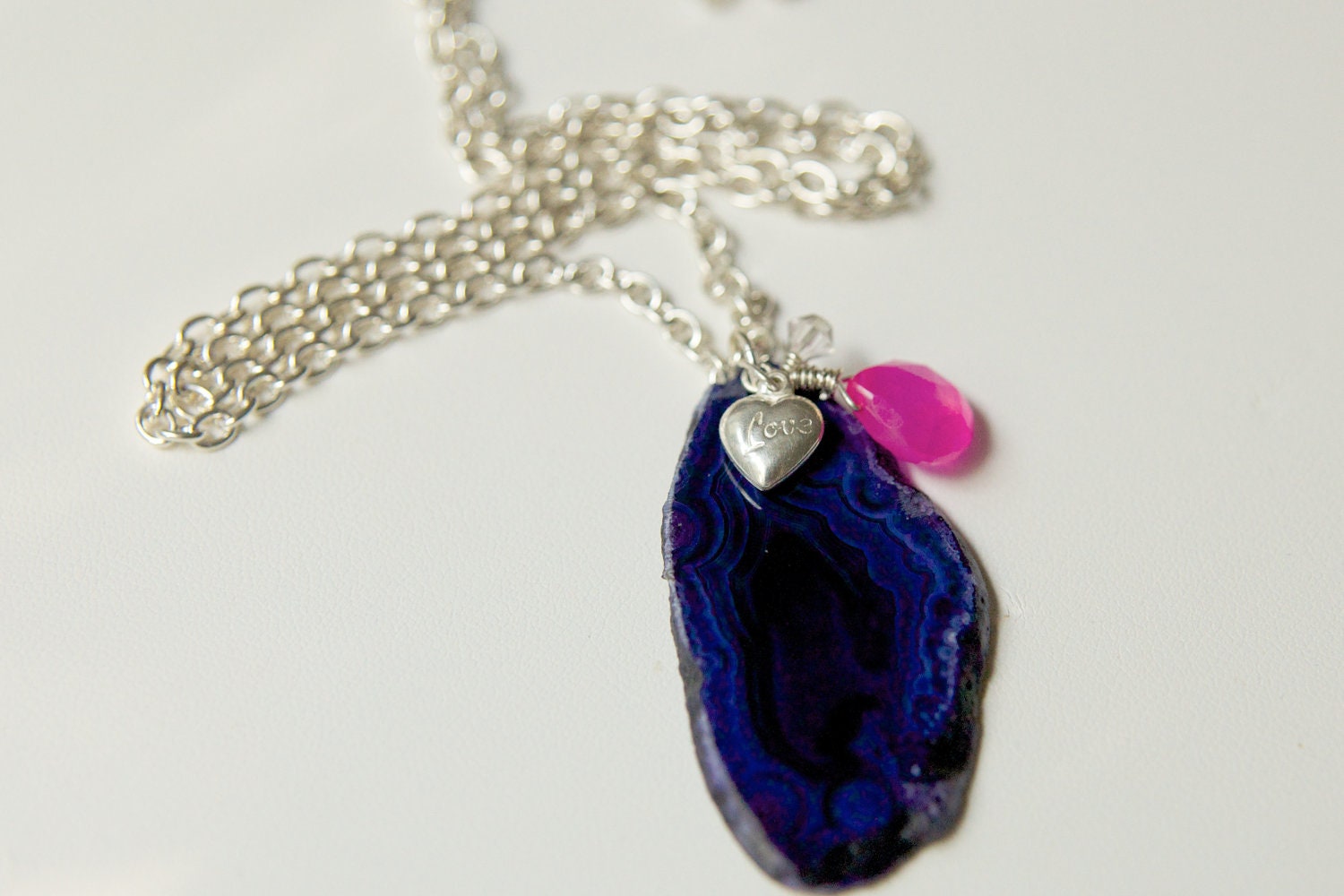 Sterling Silver Purple Agate & Pink Chalcedony 'Love' Necklace