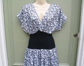 Lovely navy and white cinch waist 1970s day dress by Aristos, XL