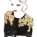 Print from original watercolor, pen, charcoal fashion illustration by Jessica Durrant titled All that glitters is not gold