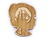 Ships Ahoy Wooden Brooch