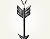 Oxidized Arrow Necklace, Black Sterling Silver, Handcrafted, Tribal, Arrows, Geometric, Chevron, Triangle, Longer Chain.