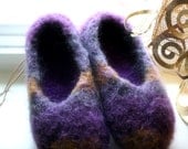Wool Felted Stull slippers ... Multi striped purple gold and grey ... Child size US 2 ... Ready to ship