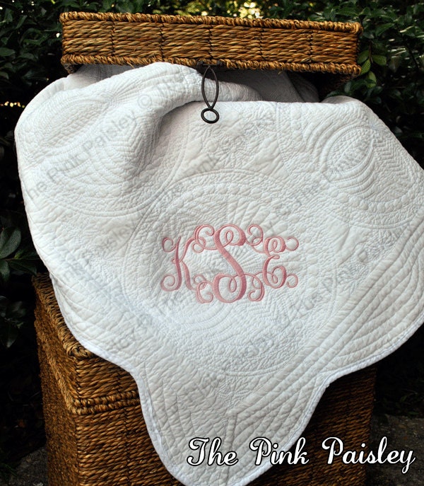 Monogrammed Baby Quilt Blanket by PinkPaisleyMonograms on Etsy