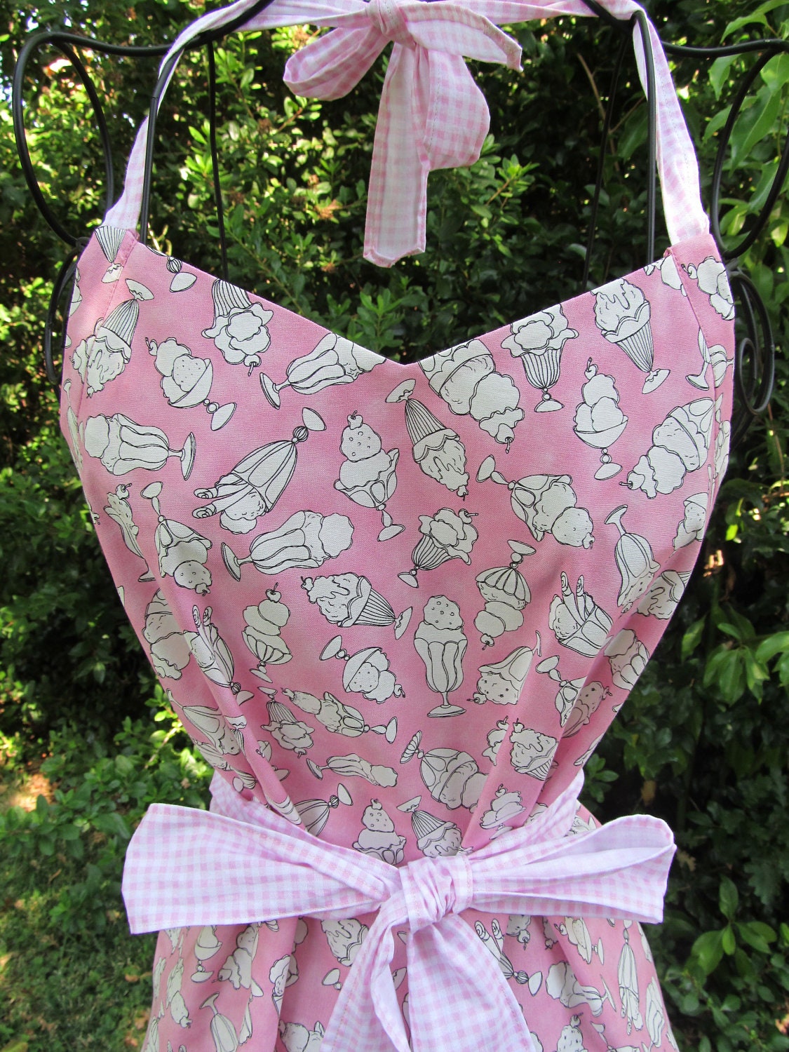 Handmade pink ice cream and pink and white gingham apron
