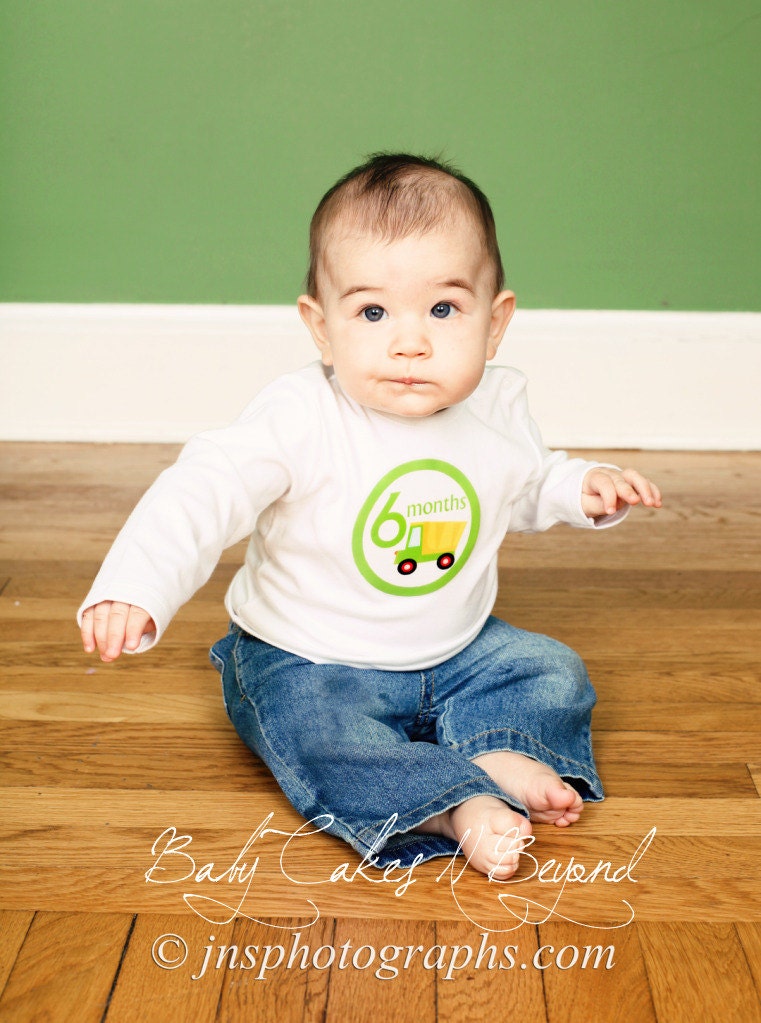 Monthly Onesie Stickers...Set of 12 Boys...Trucks...Ready to Ship...Waterproof....Months 1-12