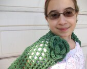 Tweens Bolero Shrug Sage Green Ruffled Neck Wrap Pre Teen Girls Flower Trim