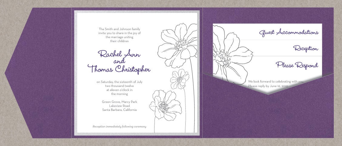 DIY Custom Wedding Invitation Suite - Modern Flower Design Printable PDF, RSVP card, and 2 inserts
