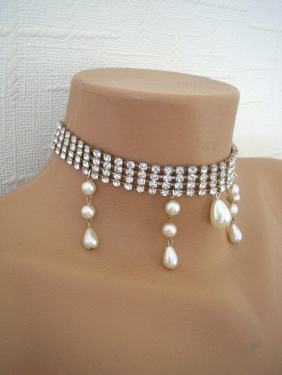 Bridal Necklace, Wedding Jewelry Set, Pearl Necklace, Backdrop, Rhinestone Choker, Handmade, Bridal Set, Necklace And Earrings