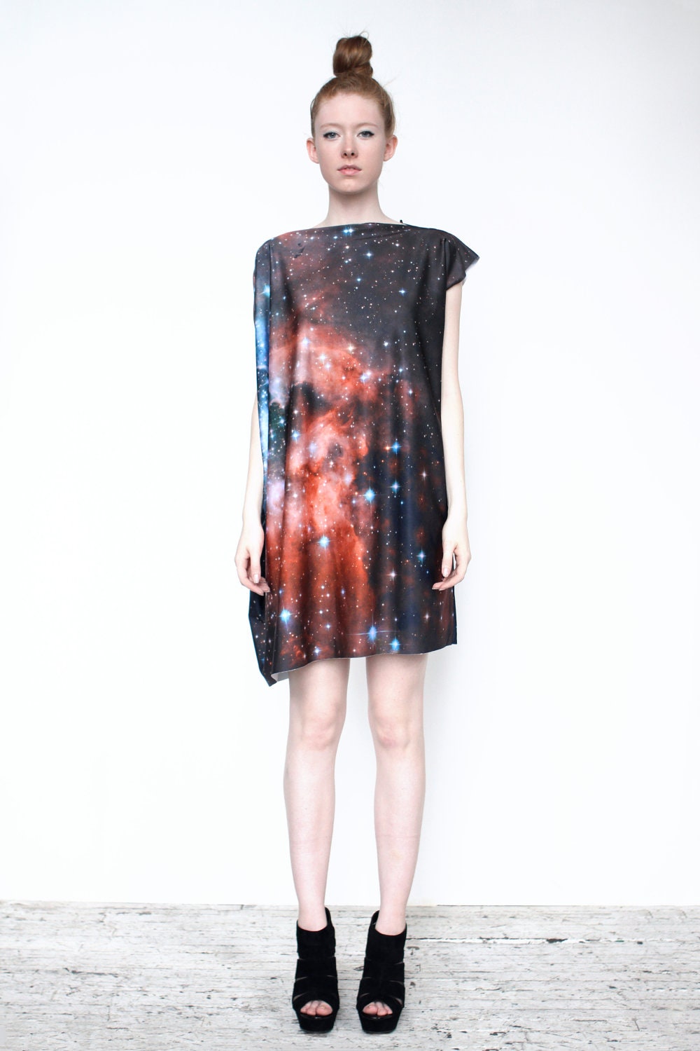 Crimson Galaxy Print Dress
