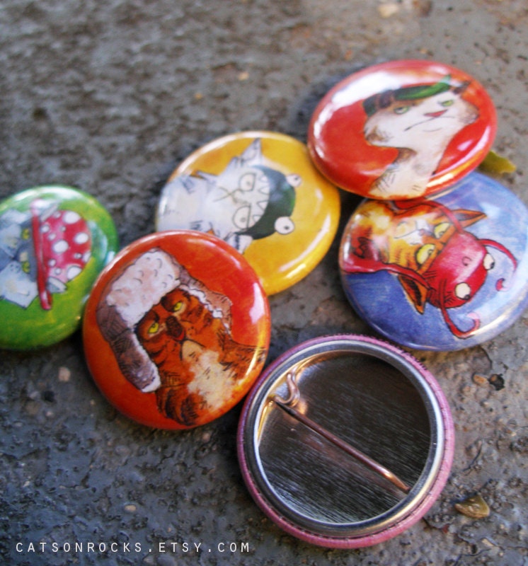 Serious Cats in Silly Hats 1 inch pinback button set