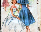 Vintage 1950's McCalls Sewing Pattern 3609 -  Drop Waist Dress & Cape UNCUT - size 16/34