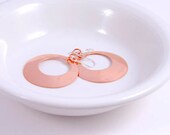 Copper Dangle Earrings Bold Hoops, Copper Round Jewelry, Modern Gift for Her Under 25