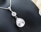 Wedding Jewelry Bridal Jewelry Bridal Necklace cubic zirconia connectors and clear white Large (LUX) cubic zirconia Crystal tear drop