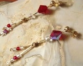 14K gold filled wire red crystal chandelier earrings