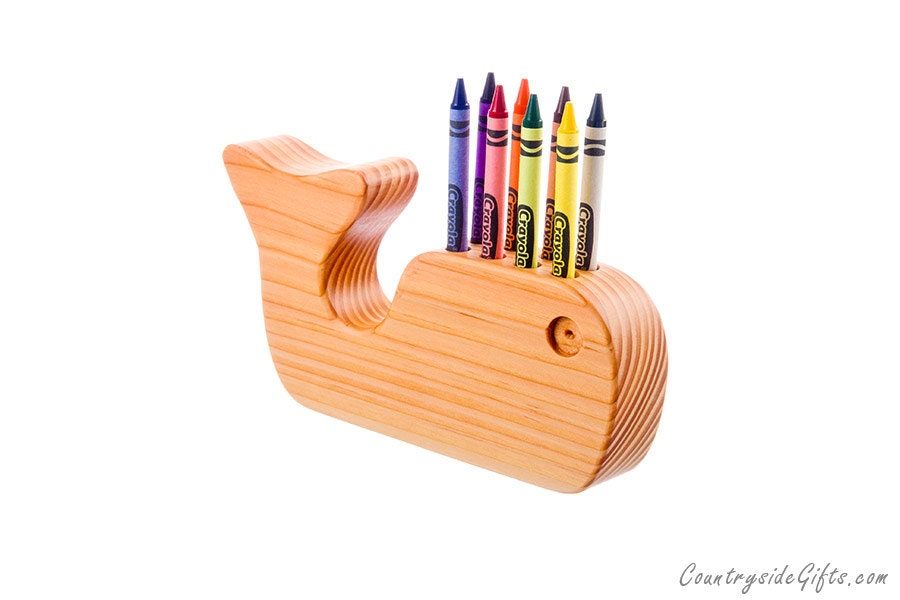 Crayon Holder - Natural & Organic Wooden Whale 8ct Crayon Holder