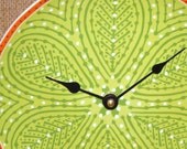 Wall Clock -  Whimsical Lime Leaves with Orange Trim Ceramic Plate Wall Clock No. 939 (8 inches)