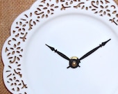 White Wall Clock, Small Lacy White Porcelain Plate Clock, No. 1017 (7-1/2 inches)