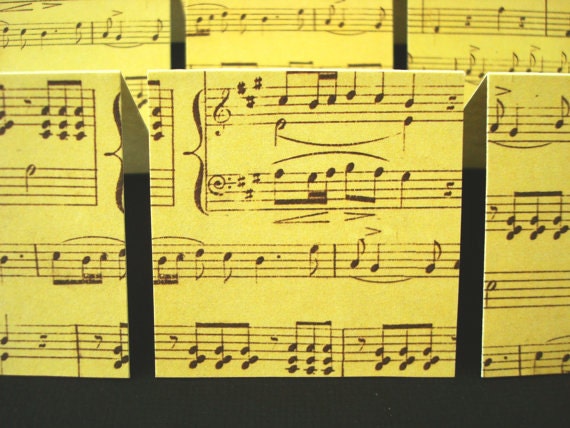 Mini Cards - Gift Tags - Blank Note Cards - Gift Enclosure - Vintage Music Notes (Set of 12)
