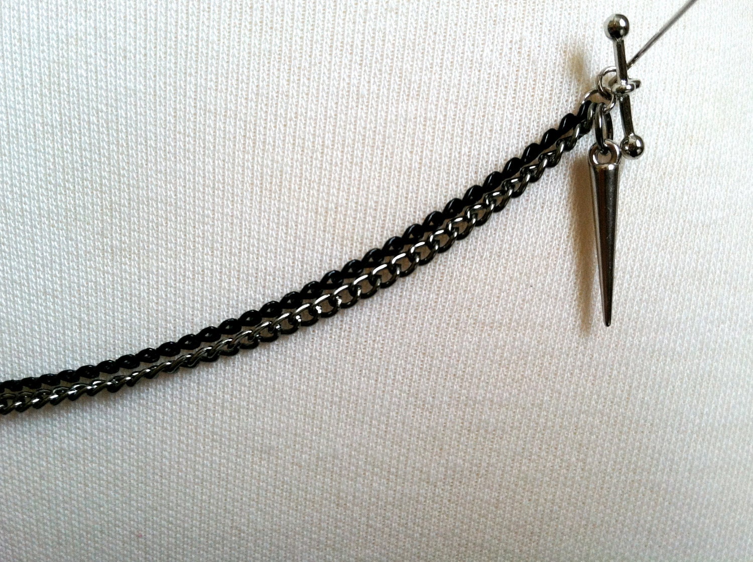 silver spike black and silver double chain anklet