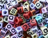Letter Beads, 100 pcs, Cube Alphabet Beads, Acrylic Beads, 6mm, Mix Letter Beads