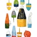 Lobster Buoys Watercolor Painting- Colorful Nautical Print