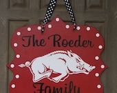 Offically Licensed Collegiate Custom Arkansas Razorback Door Hanger