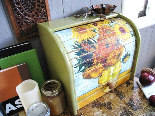 Van Gough Sunflowers Roll Top Bread Box Kitchen Decor