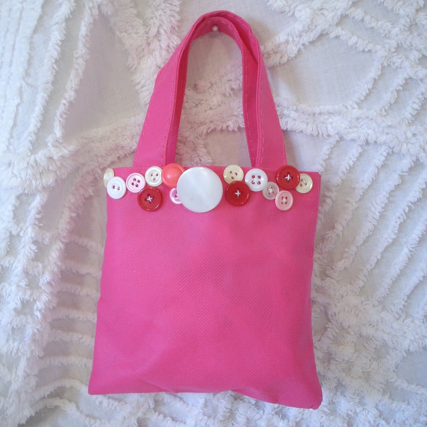 Gift Bags Handmade Hot Pink with Vintage Buttons mini bag Gift Wrapping Accessory