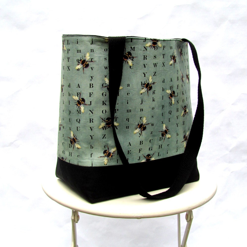Honey bee alphabet tote bag blue teachers gift book bag